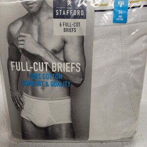 STAFFORD 6-Pack Full-Cut White Briefs Size 34 Men's 100% Cotton NOS